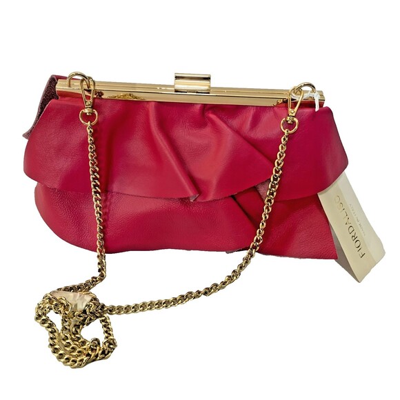 Fiordaliso Made In Italy Pink Leather Layered Clutch Crossbody Bag - Picture 1 of 16